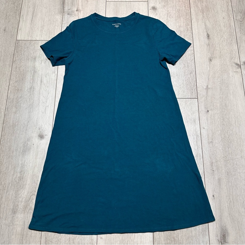 Eileen Fisher Teal Organic Cotton Dress Top Super minimalist boho relaxed fit
